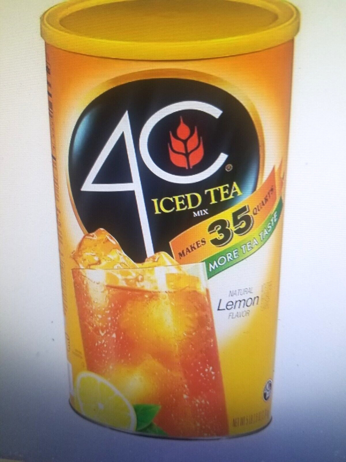 (ONE-82.6 oz.) 35 qt 4C LEMON ICED TEA MIX CANISTER WITH SCOOP INSIDE, KOSHER