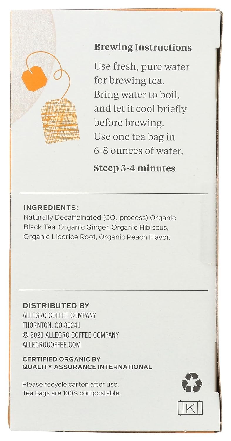 Decaf Organic Ginger Peach Black Tea Bags – Refreshing 20 Count for Anytime