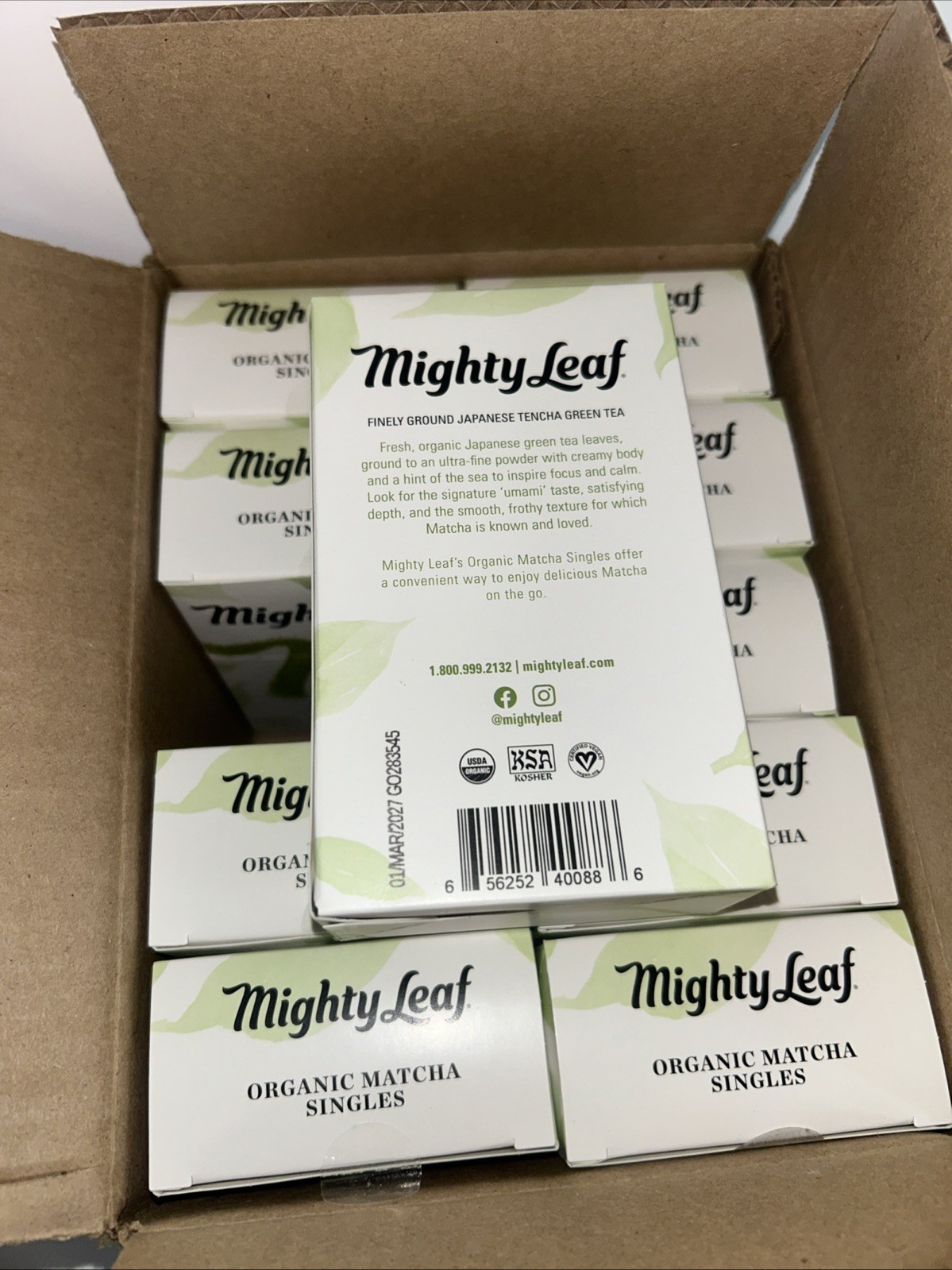 Mighty Leaf Organic Matcha Singles Finely Ground Japanese Green Tea Case of 10