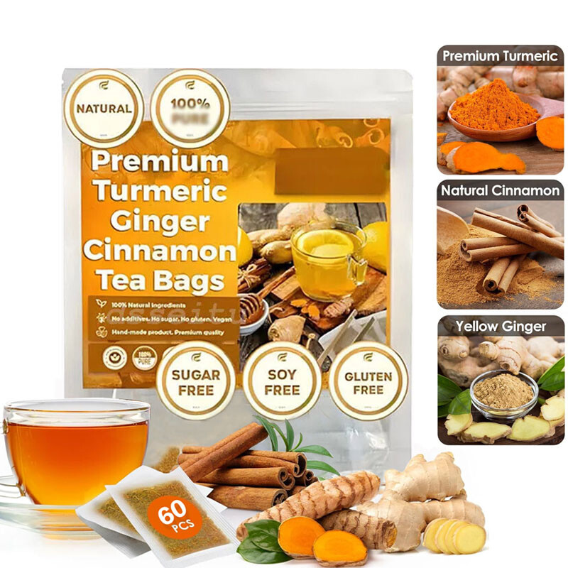 Turmeric, Ginger, Cinnamon Tea Bags, 100% Natural & No Additives & Caffeine Free