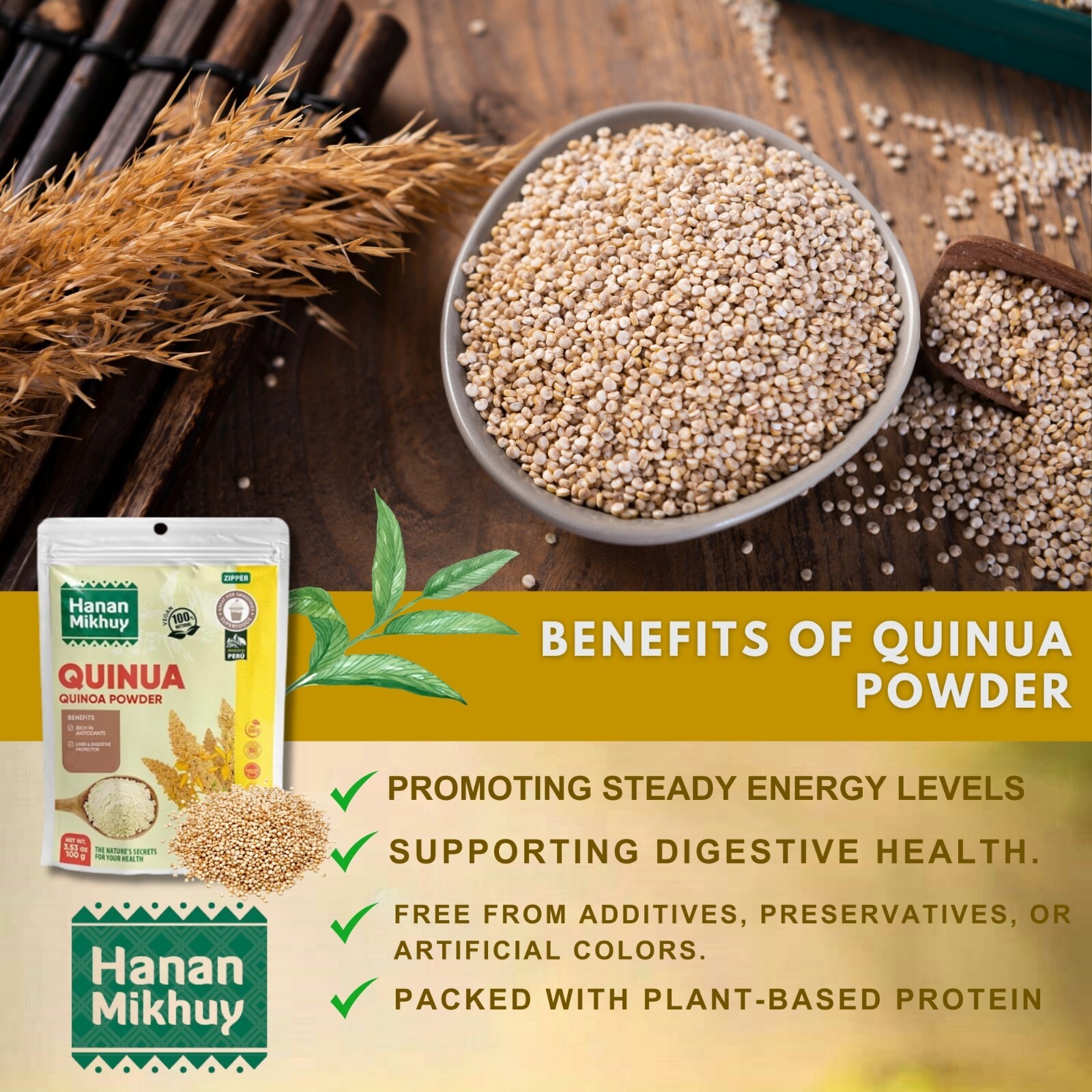 Quinua 100% Natural Quinoa Powder for Energy & Digestion, Gluten-Free from Peru