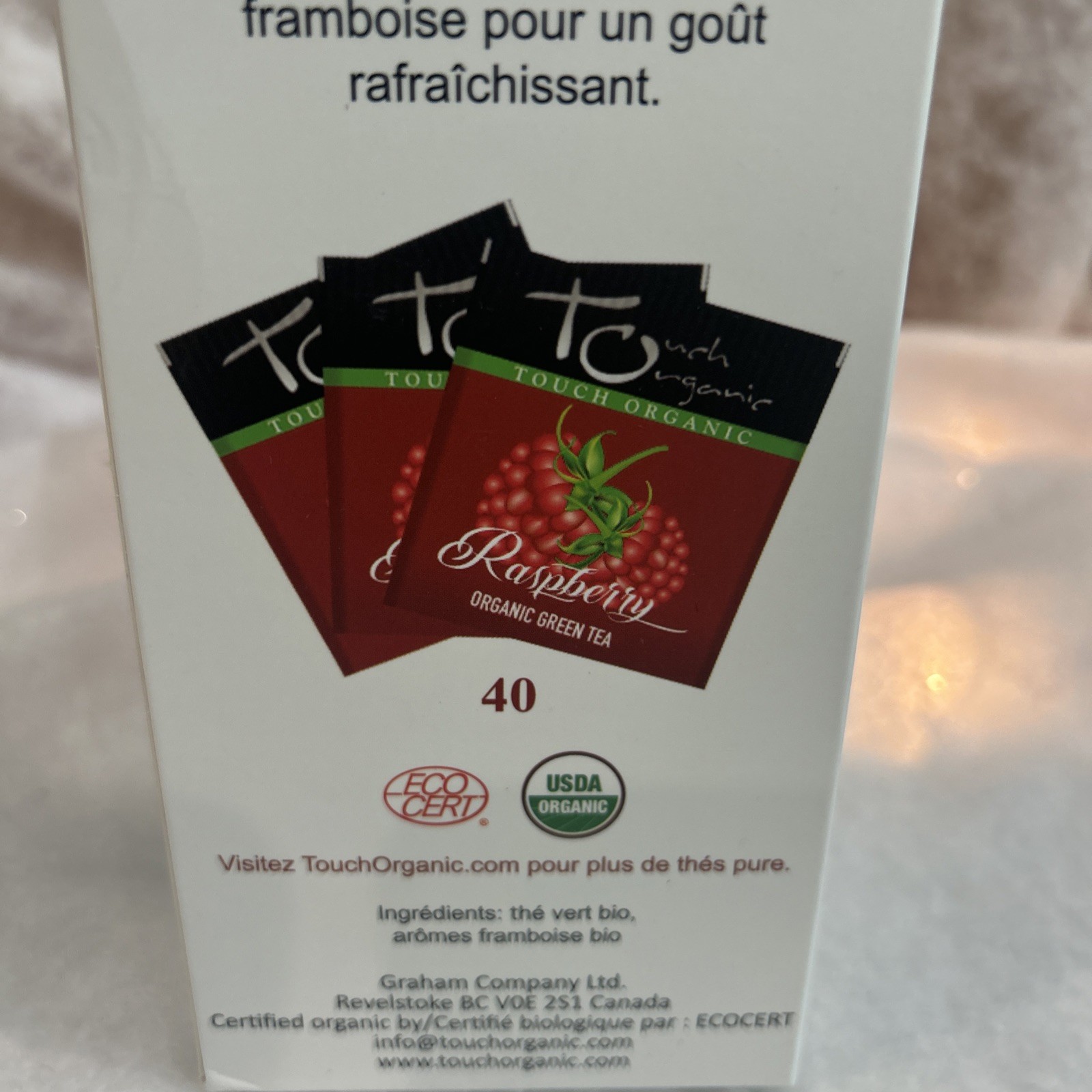 Touch Organic RASPBERRY GREEN Tea Bags, 40 Bags, 2.5 oz