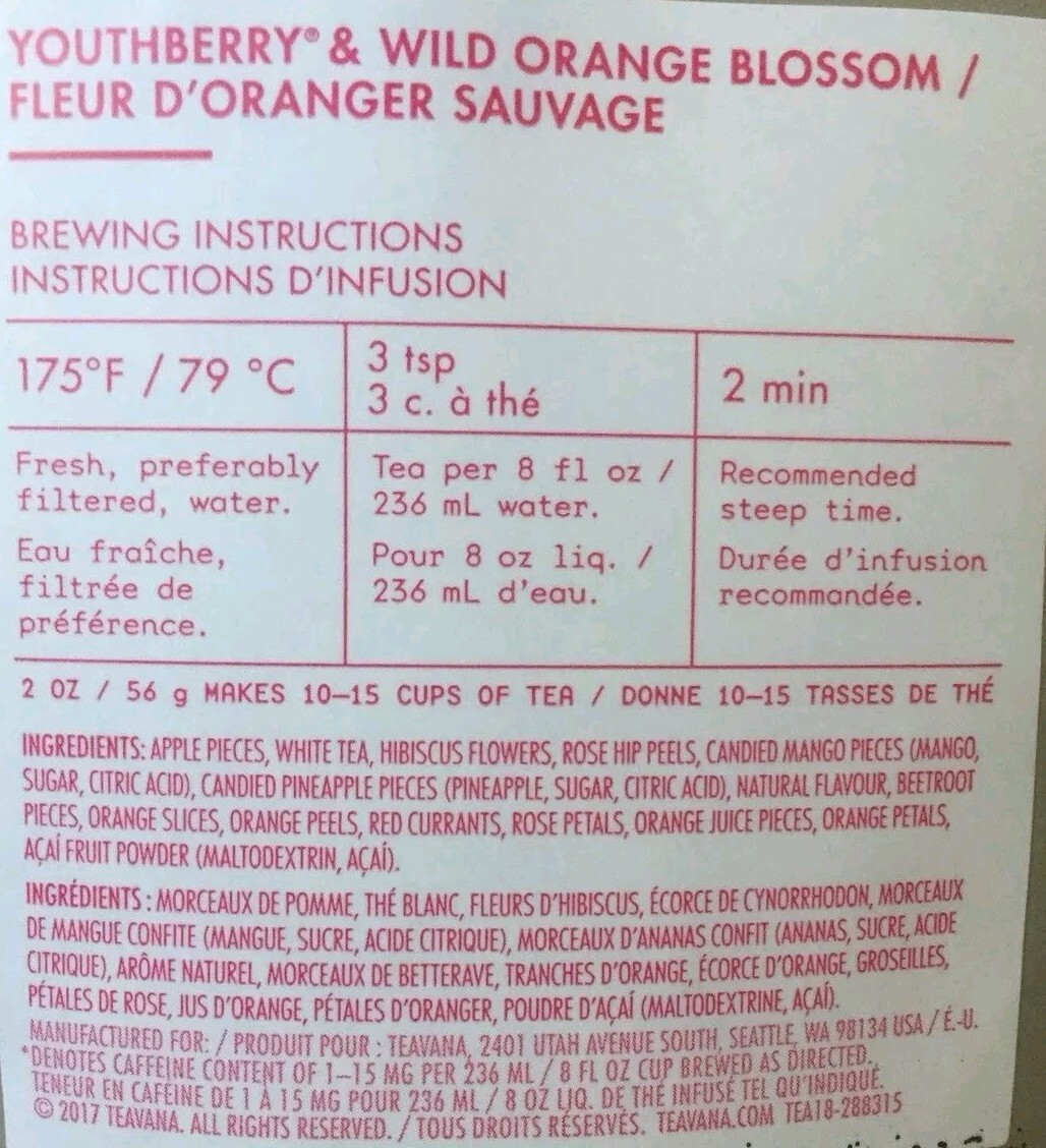 🌈 🟠 NEW! 2 Oz TEAVANA YOUTHBERRY & WILD ORANGE BLOSSOM FACTORY SEALED TEA BAG