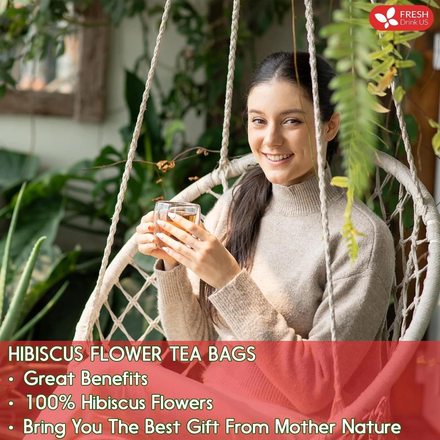 , Premium 140 Hibiscus Flowers Tea Bags, 100% Natural, Handmade & Pure from