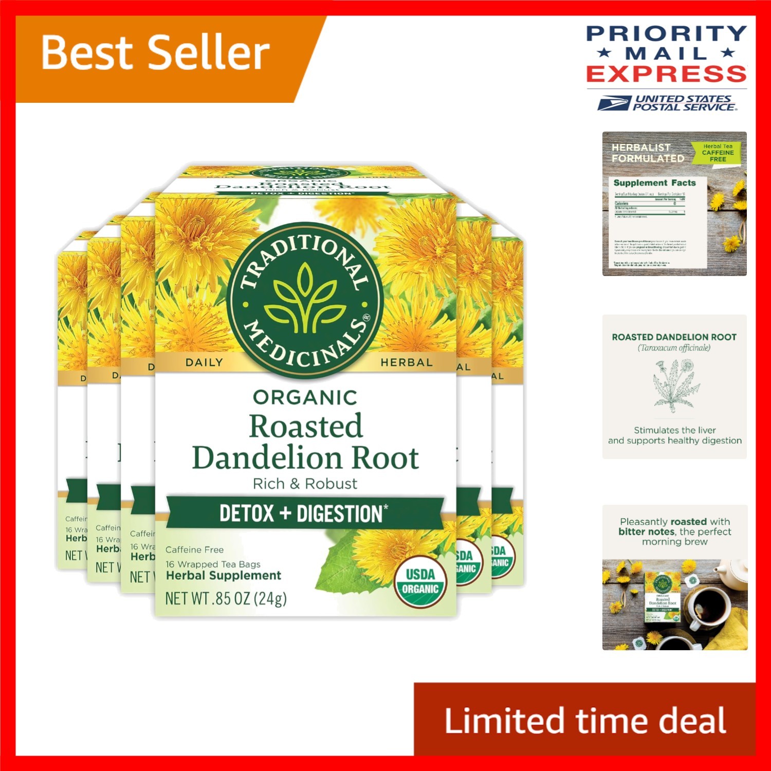 Pleasantly Roasted Organic Dandelion Root Tea – 96 Bags for Healthy Living