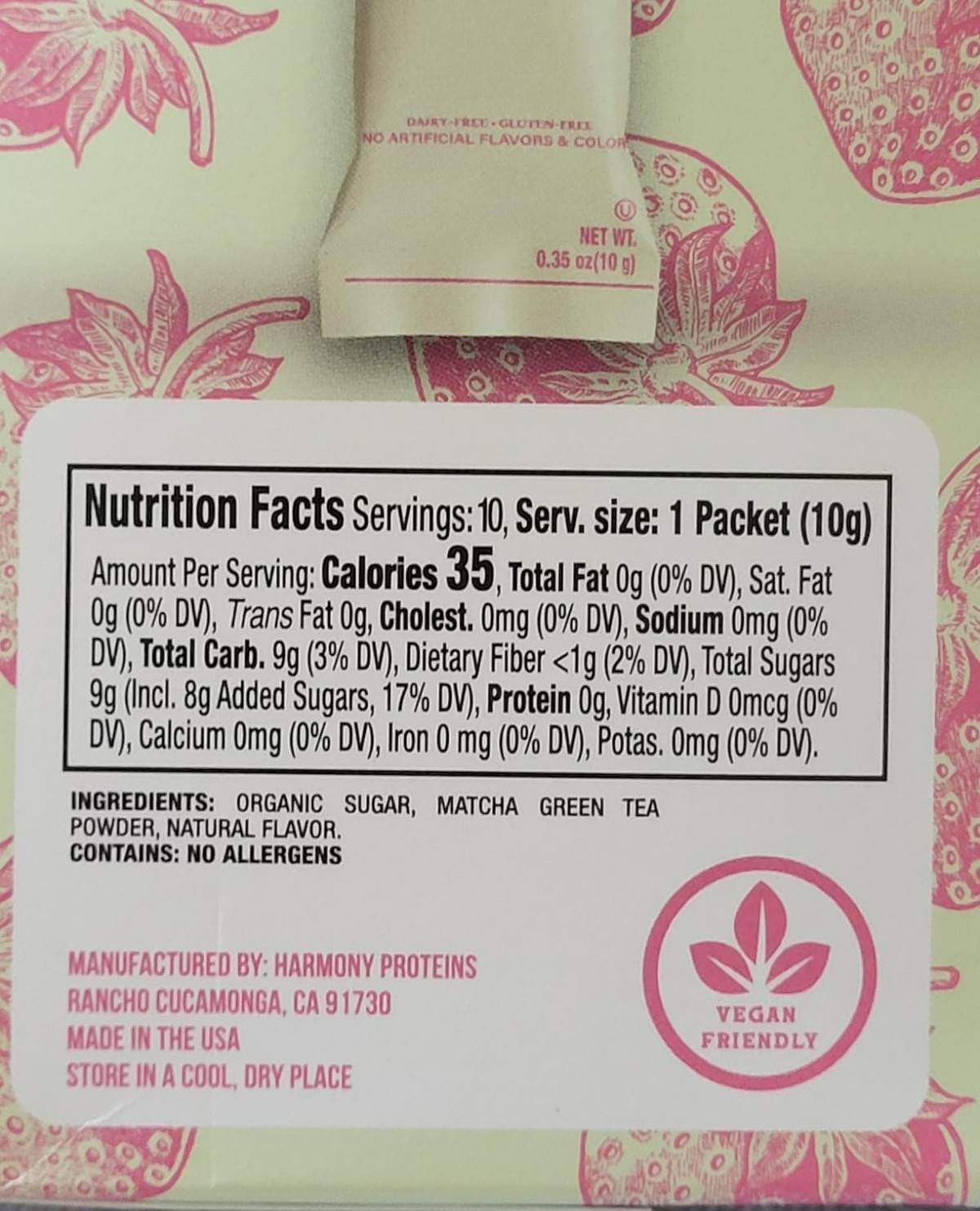 20 Harmony Strawberry Japanese Matcha, Sweetened w/ Organic Sugar On-the Go