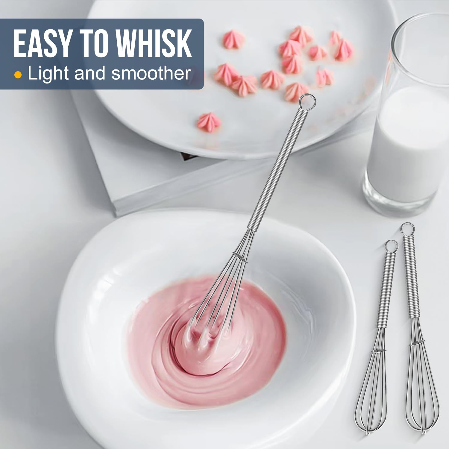 Eddeas Small Whisk Stainless Steel, Mini wire whisk 3 5+6+7 inch, Silver 3Pcs