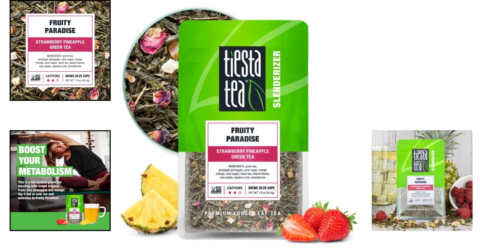 Fruity Paradise Strawberry Pineapple Green Tea – Loose Leaf, 20-25 Cups
