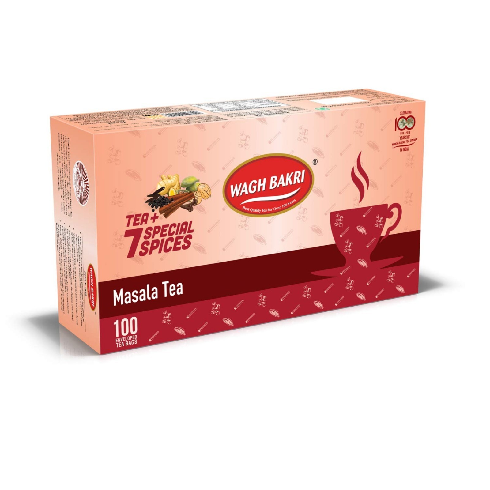 Wagh Bakri MASALA TEA 100 Enveloped Tea Bags, Authentic Spiced Indian Chai