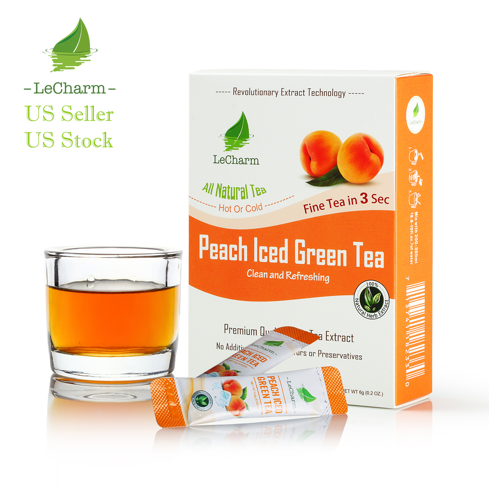 Premium 100% Natural Peach Iced Green Tea Sugar Free (10 Sachests)