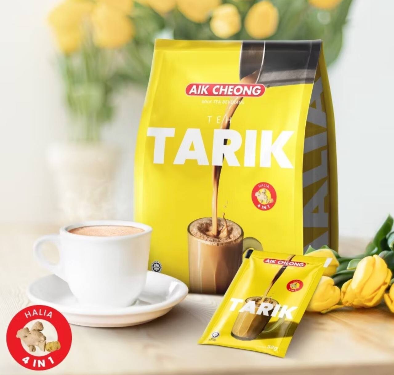AIK CHEONG GINGER Milk Tea 4in1 Teh Tarik Halia [12 Sachet x 38g] x 4 Packs