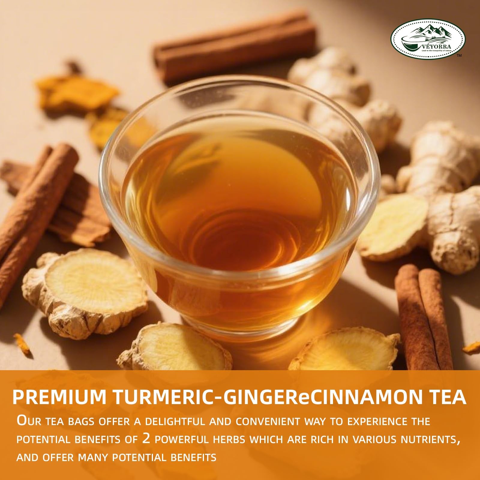 30 Bags Premium Turmeric, Ginger, Cinnamon Blend Tea, Upgraded 30Bags