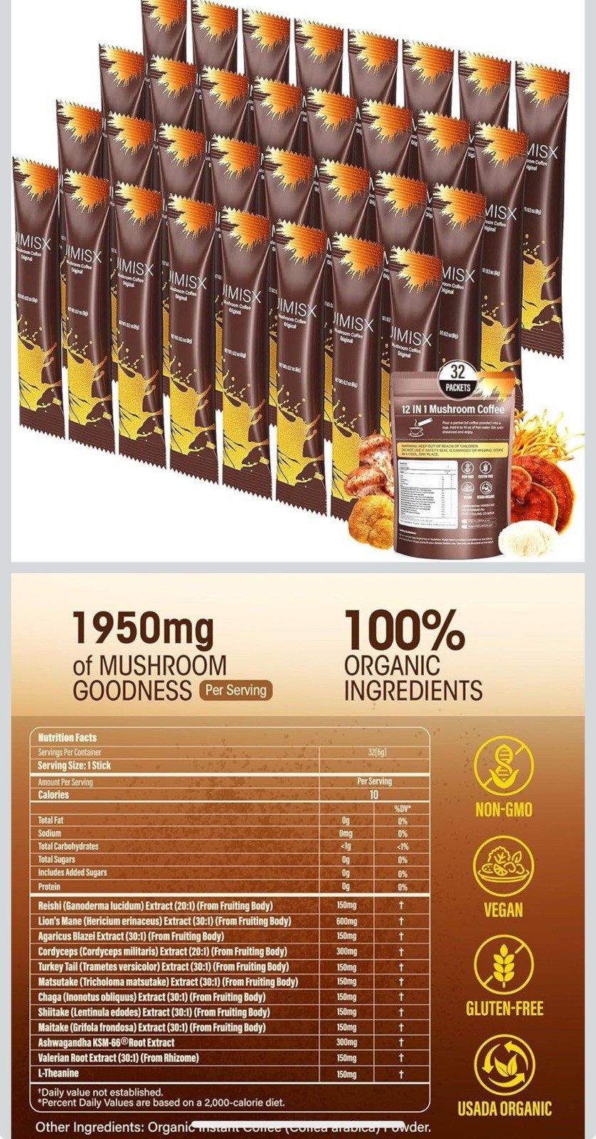 Mushroom Coffee with Lion’s Mane & Ashwagandha – Organic Adaptogenic