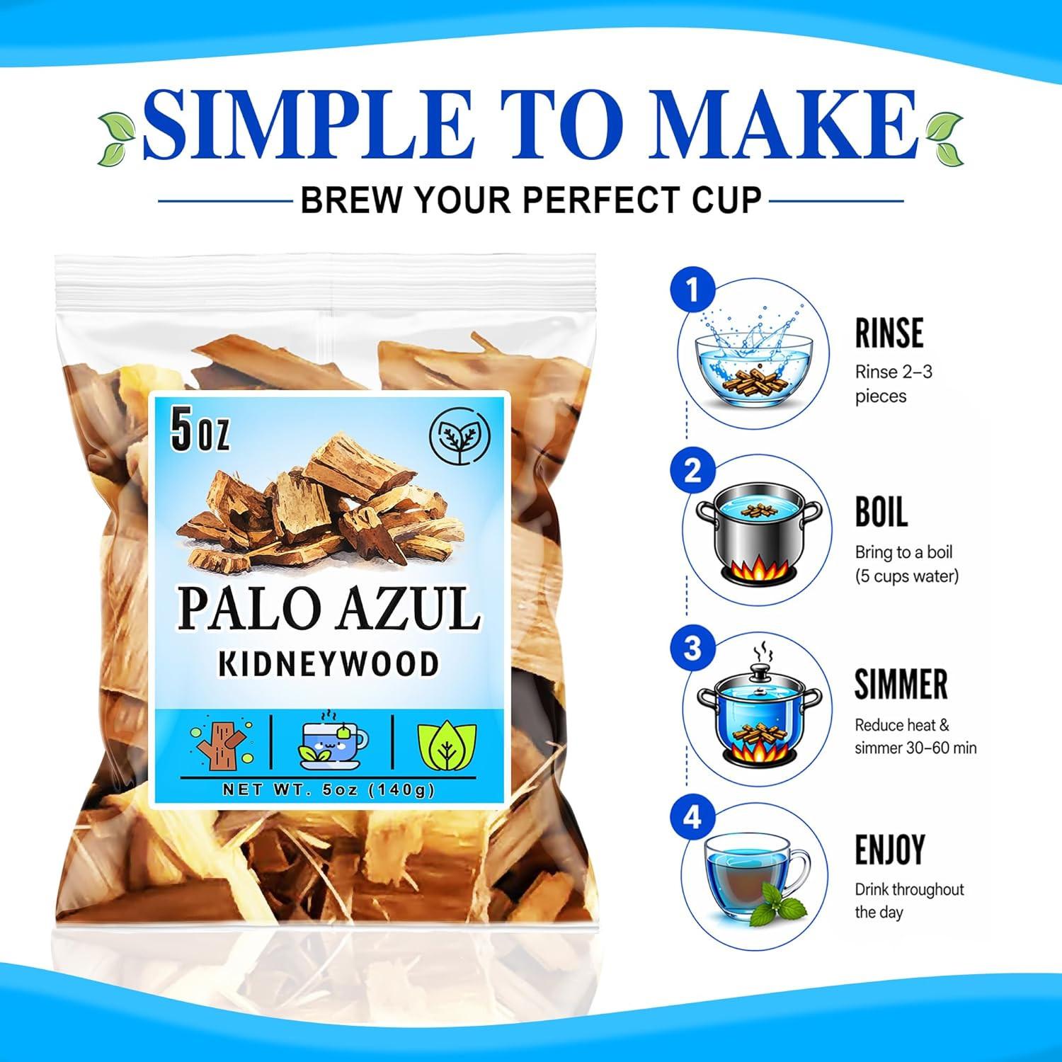 Palo Azul Tea 5 oz (142g) – Kidneywood Herbal Tea Chunks (Eysenhardtia polystach