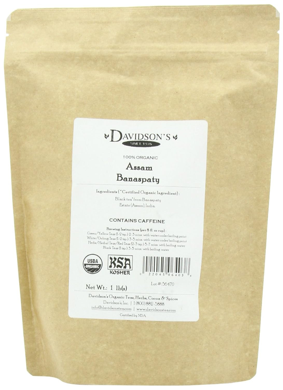 Davidson’S Tea Bulk, Organic Assam Banaspaty Estate Tea 1 Pound Bag