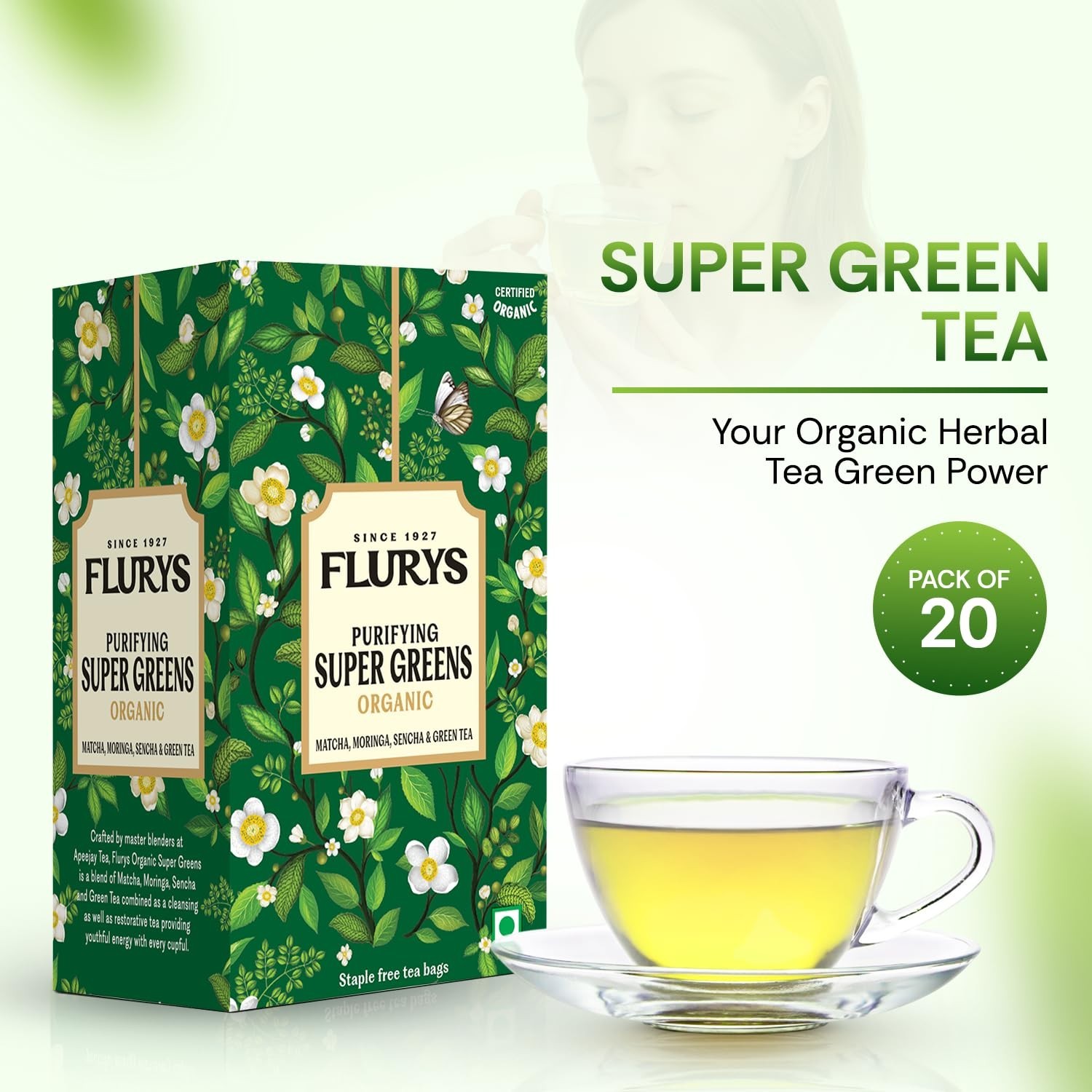 Flurys Super Green 20 Tea Bags 30 Grams