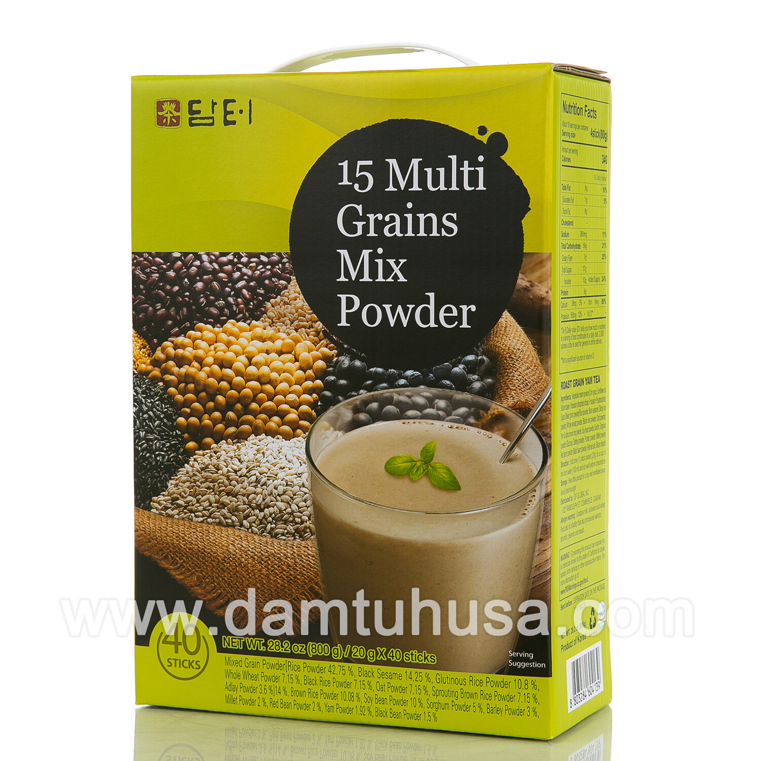 Damtuh Korean 15 Multi Grains Mixed Powder 20g x 40 Sticks x 8 Boxes, Korean Tea