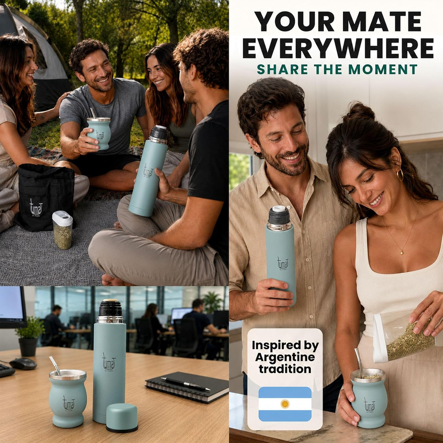 TUMA TU MATE Complete Yerba Mate Kit – Stainless Steel Mate Cup Set, Bombilla (S