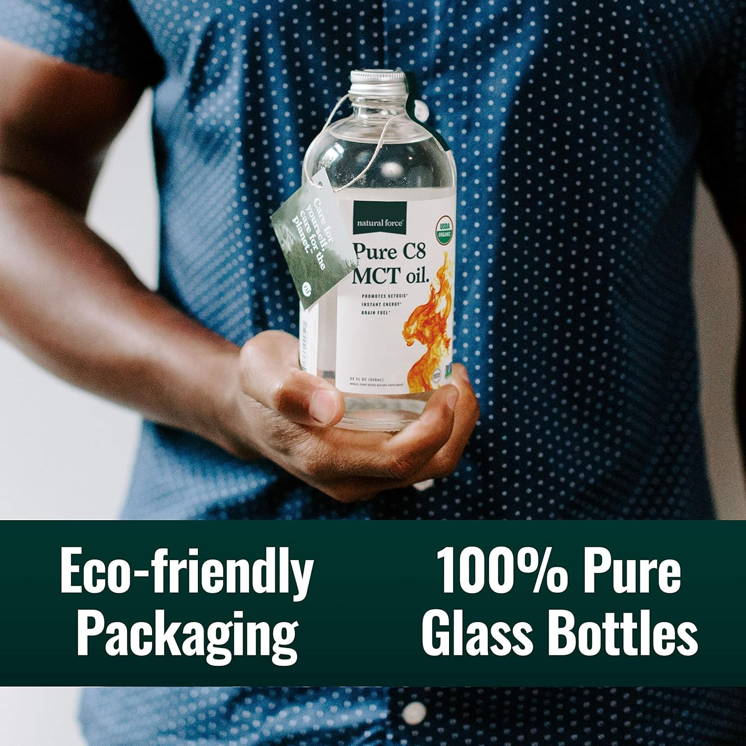 Natural Force Organic Pure C8 MCT Oil – Liquid in Glass Bottle…
