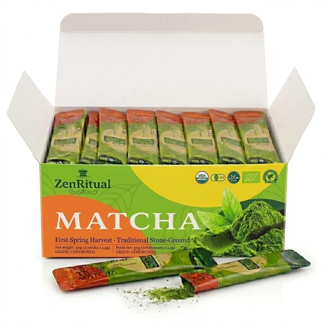 ZenRitual Organic Matcha Sticks, Ceremonial Grade Pouch 30g
