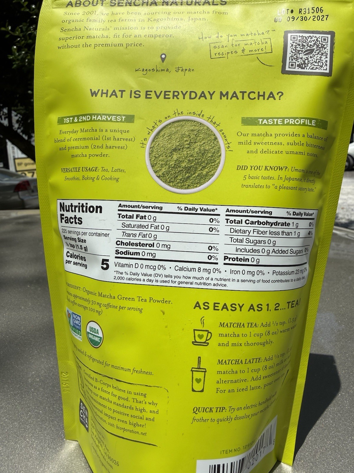 Sen Cha Naturals Everyday Matcha Green Tea Powder, 12 Ounce, Exp 09/30/27 Sealed