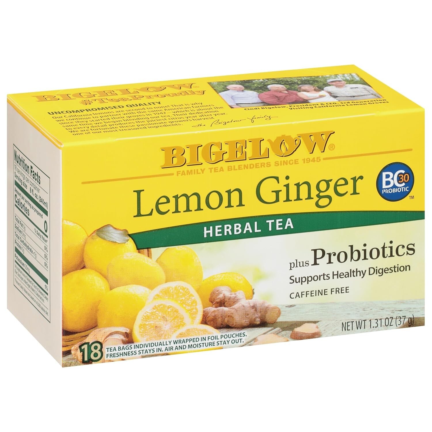 Probiotic Lemon Ginger Tea Bags – 108 Count | Digestive Support & Relaxation