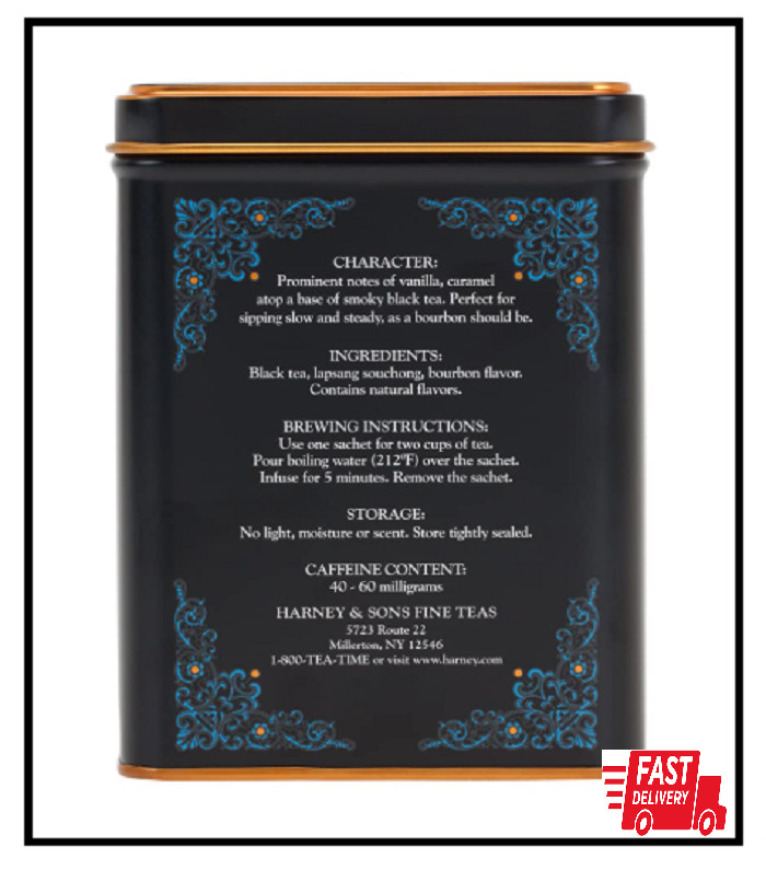Harney & Sons Black Cask Bourbon Tea Smoky Black Tea w/ Light Caramel 20 Sac…