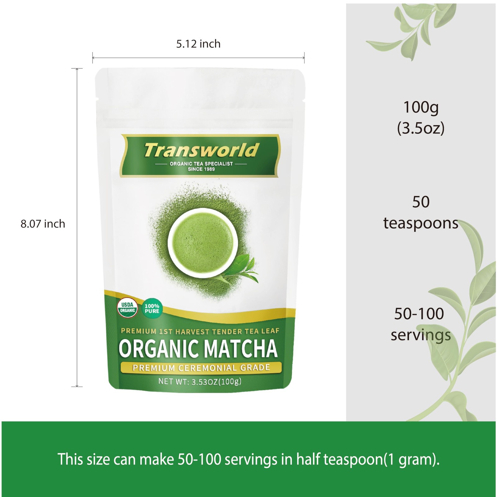 Organic Matcha Green Tea First Harvest Ceremonial 100% Pure Premium Matcha fo…