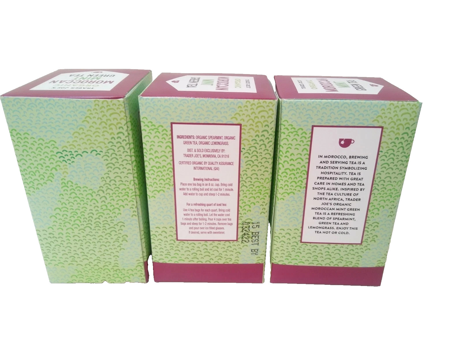 3 Packs Trader Joe’s Organic Moroccan Mint Green Tea 20 Tea Bags 1.27 oz/Pack