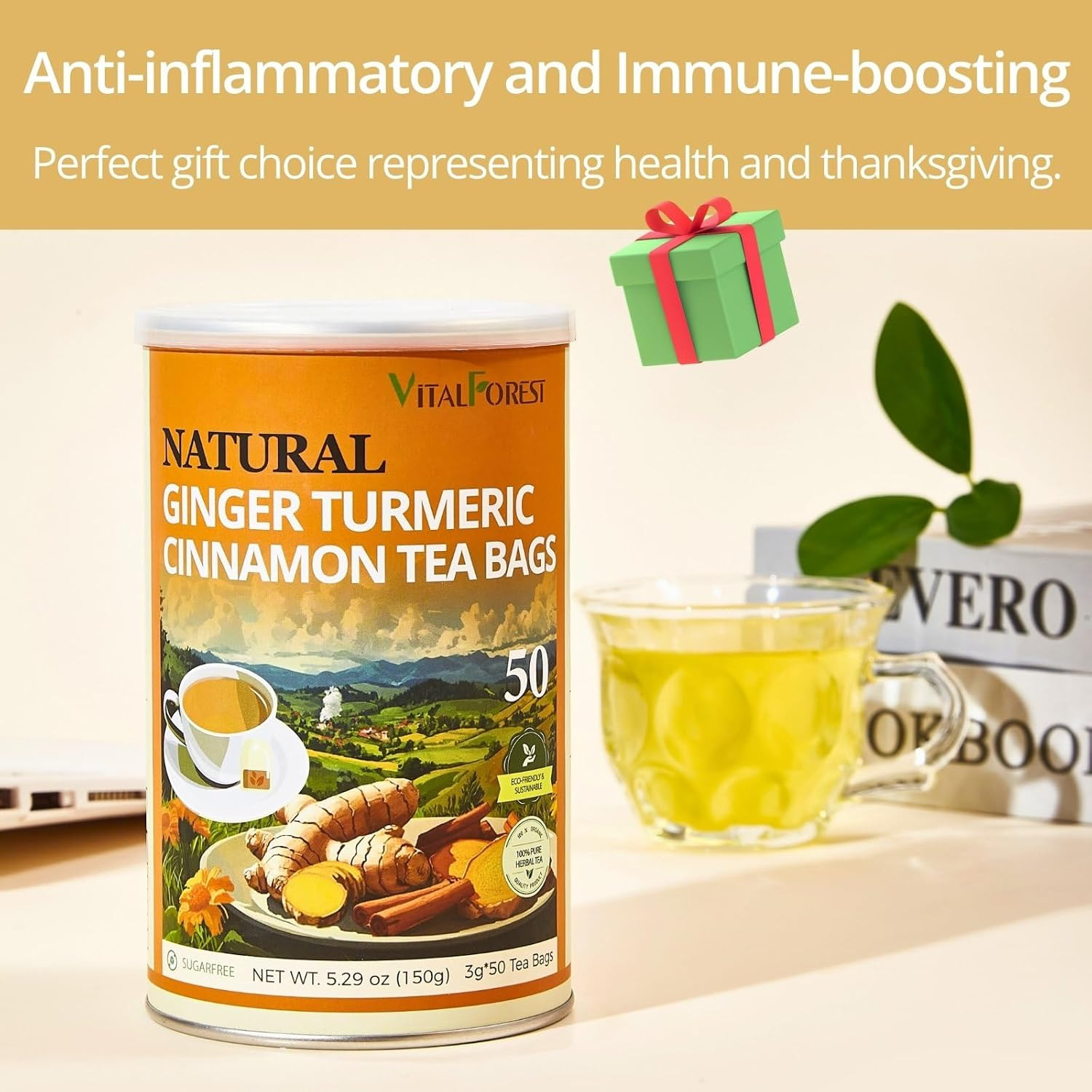 50 Premium Turmeric Ginger Cinnamon Tea Bags| Natural Ginger Tea Bags| Pure Tur