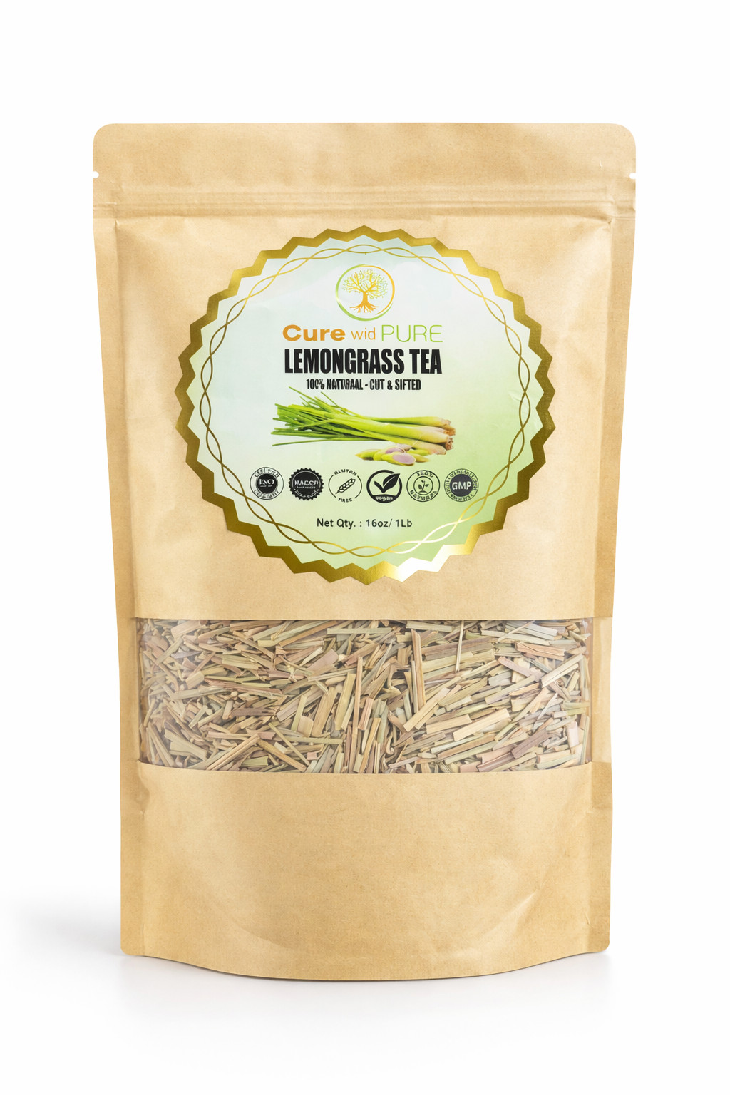 Cure with PURE Lemongrass Tea – 100% Natural Cut & Sifted Lemongrass, 1 lb /16oz