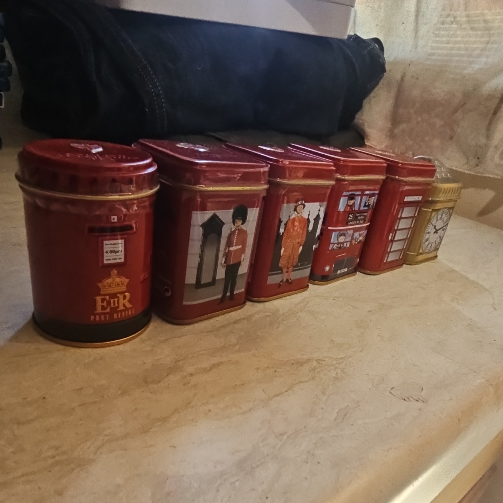 +ONE Assorted London UK-Themed Metal Tea Tin Canister Set 6-Pack