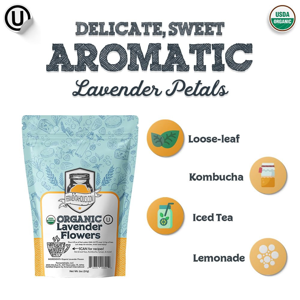Fermentaholics Lavender Petals Tea – 2 Oz – USDA Certified Organic Loose Leaf –