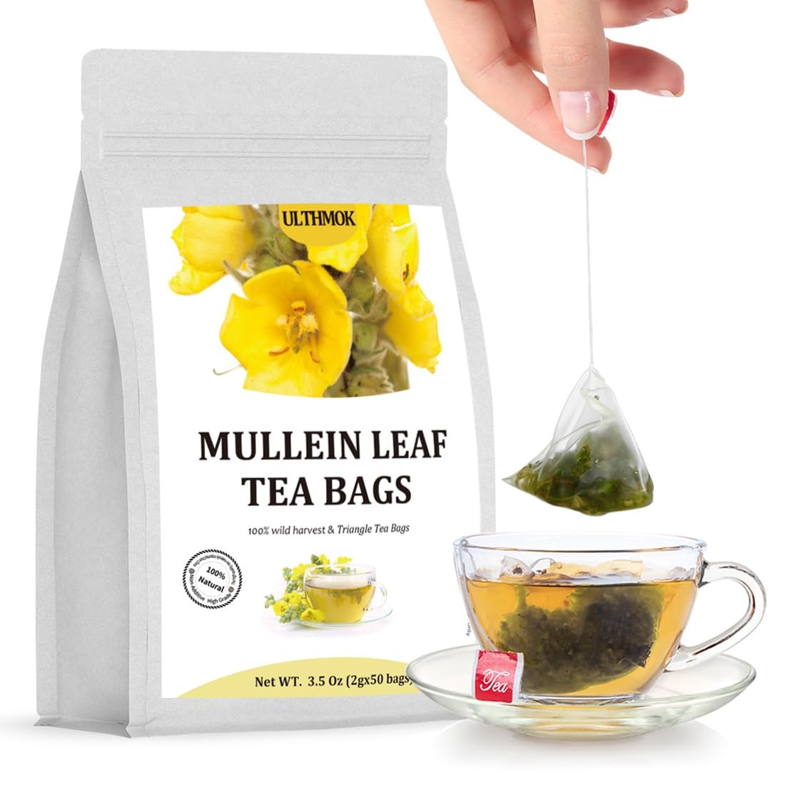 Premium 50 Mullein Leaf Tea Bags. Made with 100% Pure Mullein Leaves, for Lun…