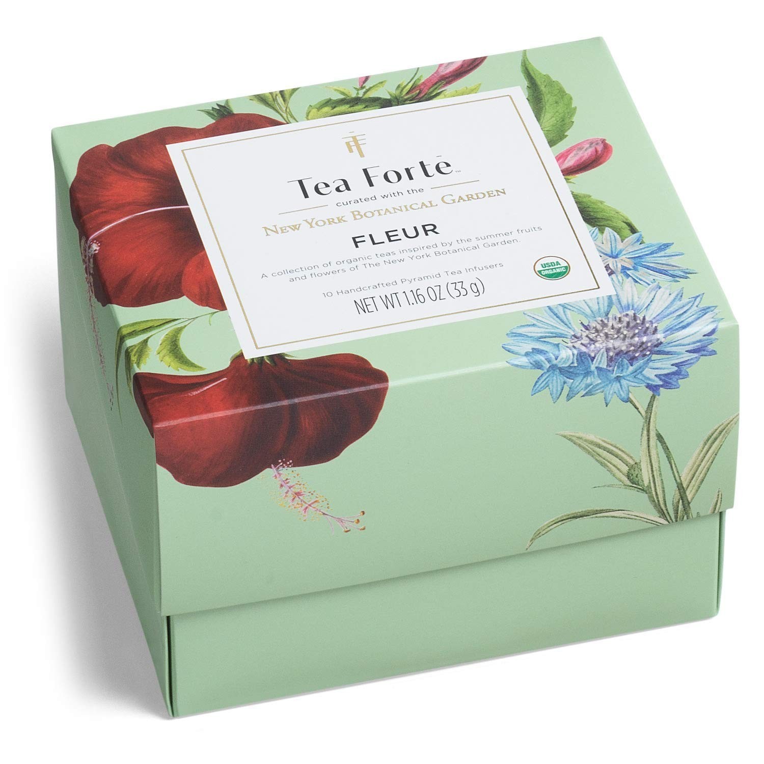 Tea Forte Fleur Tea Gift Set Cafe Cup Tray 10 Pyramid Infuser Tea Bags