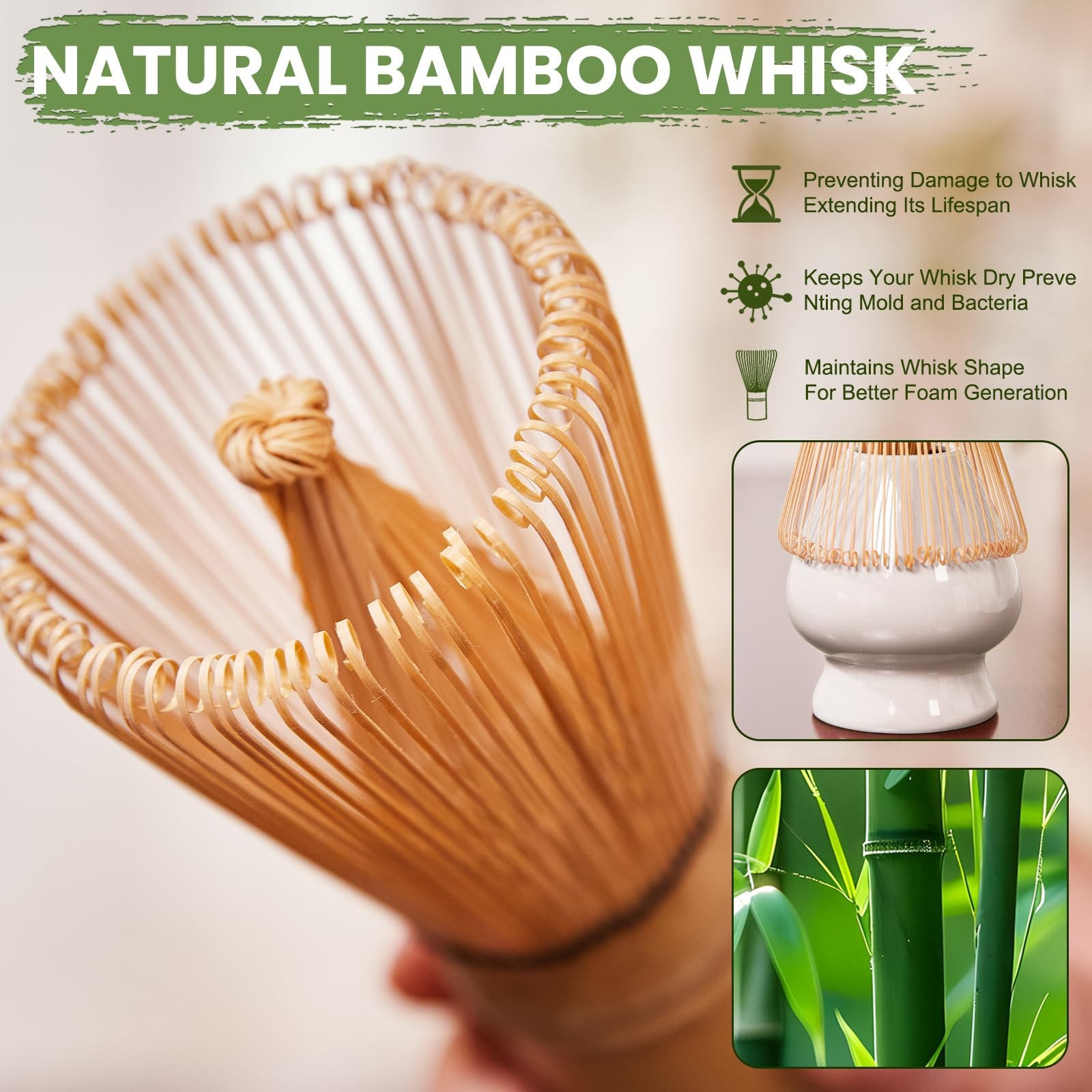 Matcha Whisk Set 6 Pcs – Includes Bowl, Whisk, Sifter, Scoop & Spoon for Tea