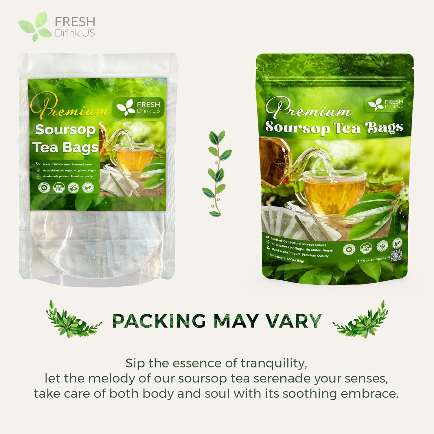 40 Premium Soursop Graviola Leaf Tea Bags, 100% Natural and Pure from Soursop Le