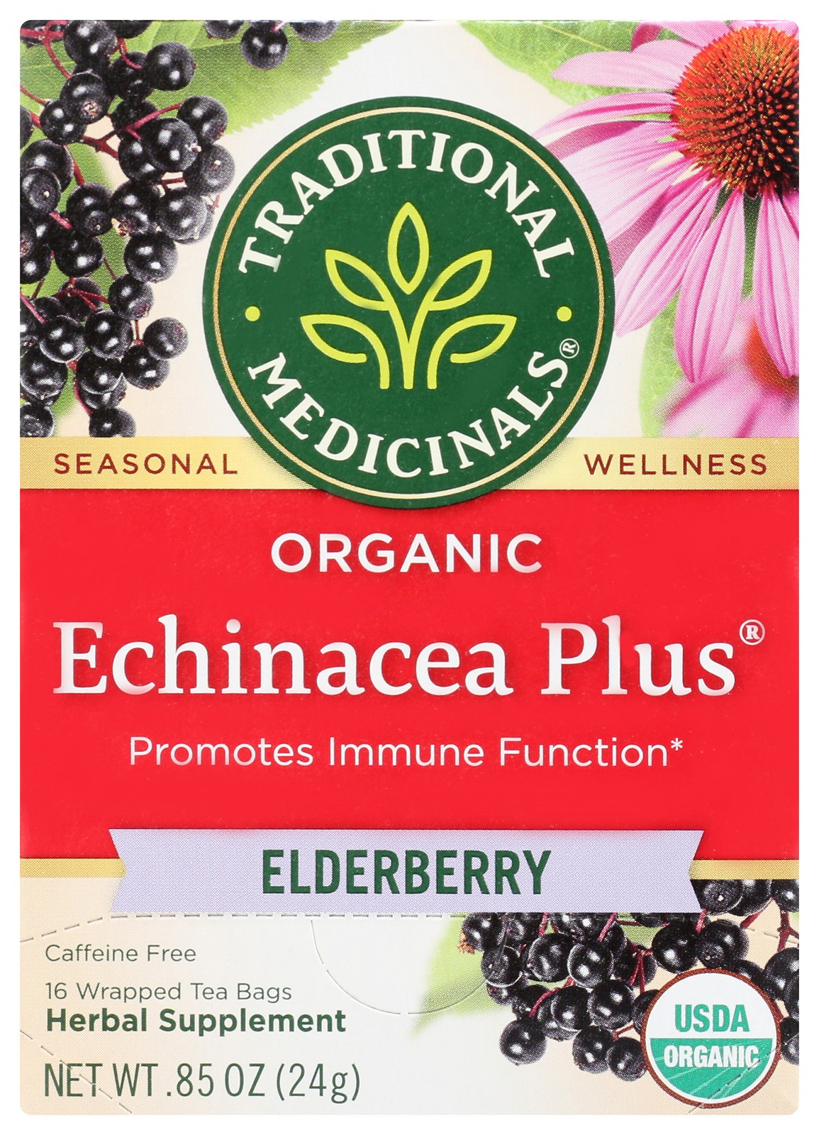 Traditional Medicinals Organic Echinacea Plus Elderberry Herbal Tea 16 3 Pack