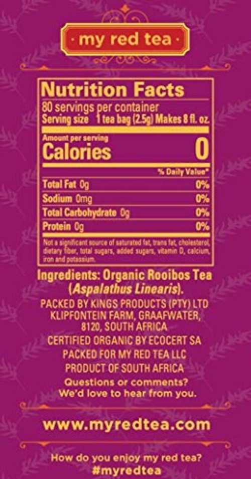 Ethically Sourced Organic Rooibos Tea – 80 Tagless Teabags, High Antioxidants