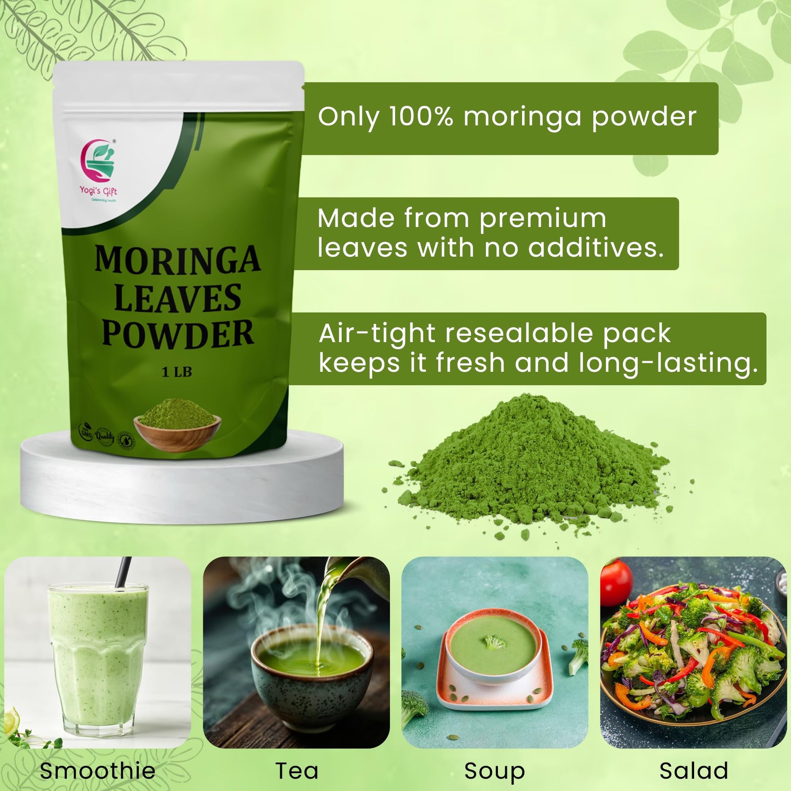 Moringa Powder 1 LB, 100% Pure & Natural Moringa Leaf Powder, Premium Quality…