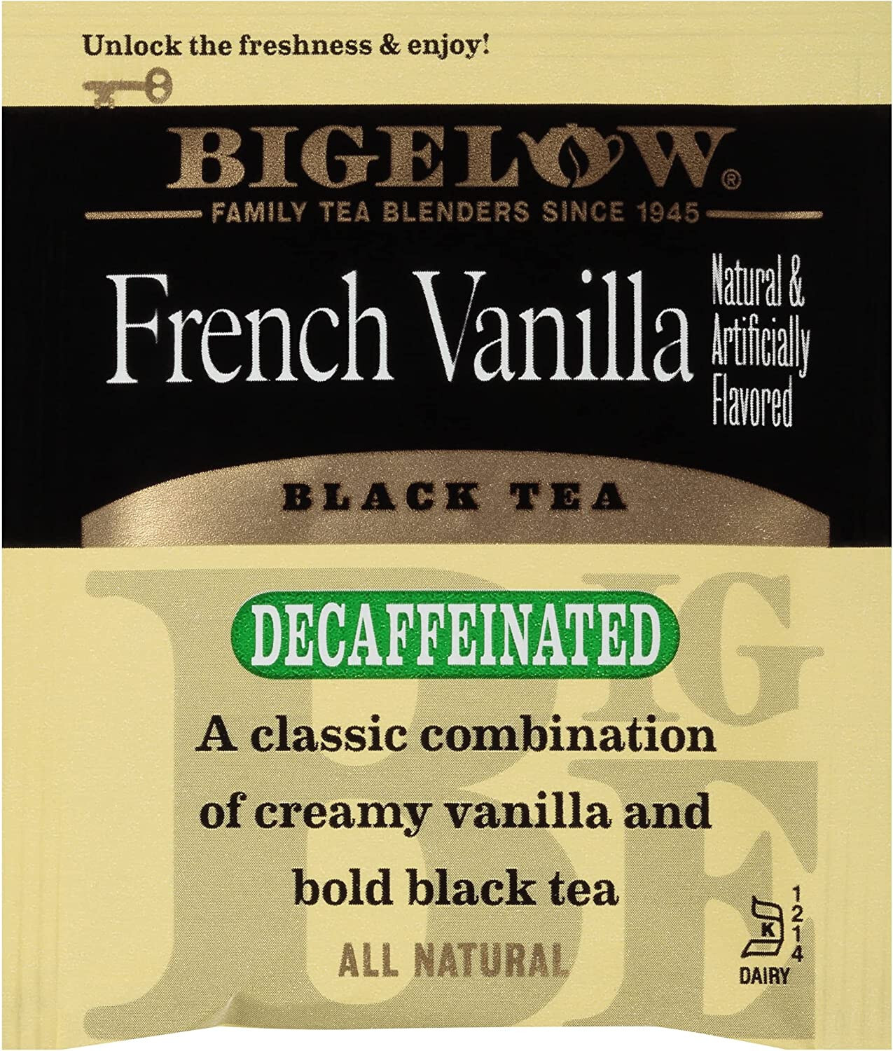 BIGELOW FRENCH VANILLA BLACK TEA DECAFFEINATED 20 Count Bags KOSHER NON-GMO
