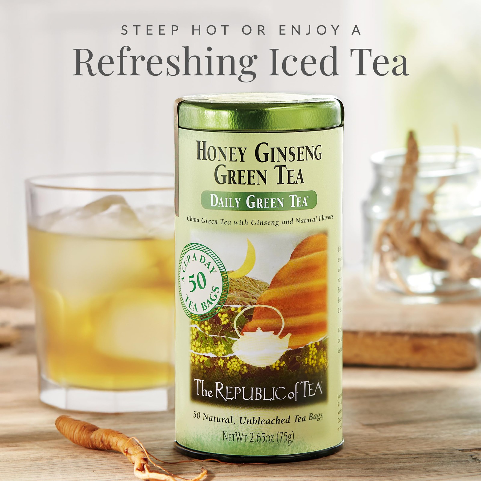 The Republic of Tea – Honey Ginseng Green Tea, 50 Tea Bags, Tin | Flavored