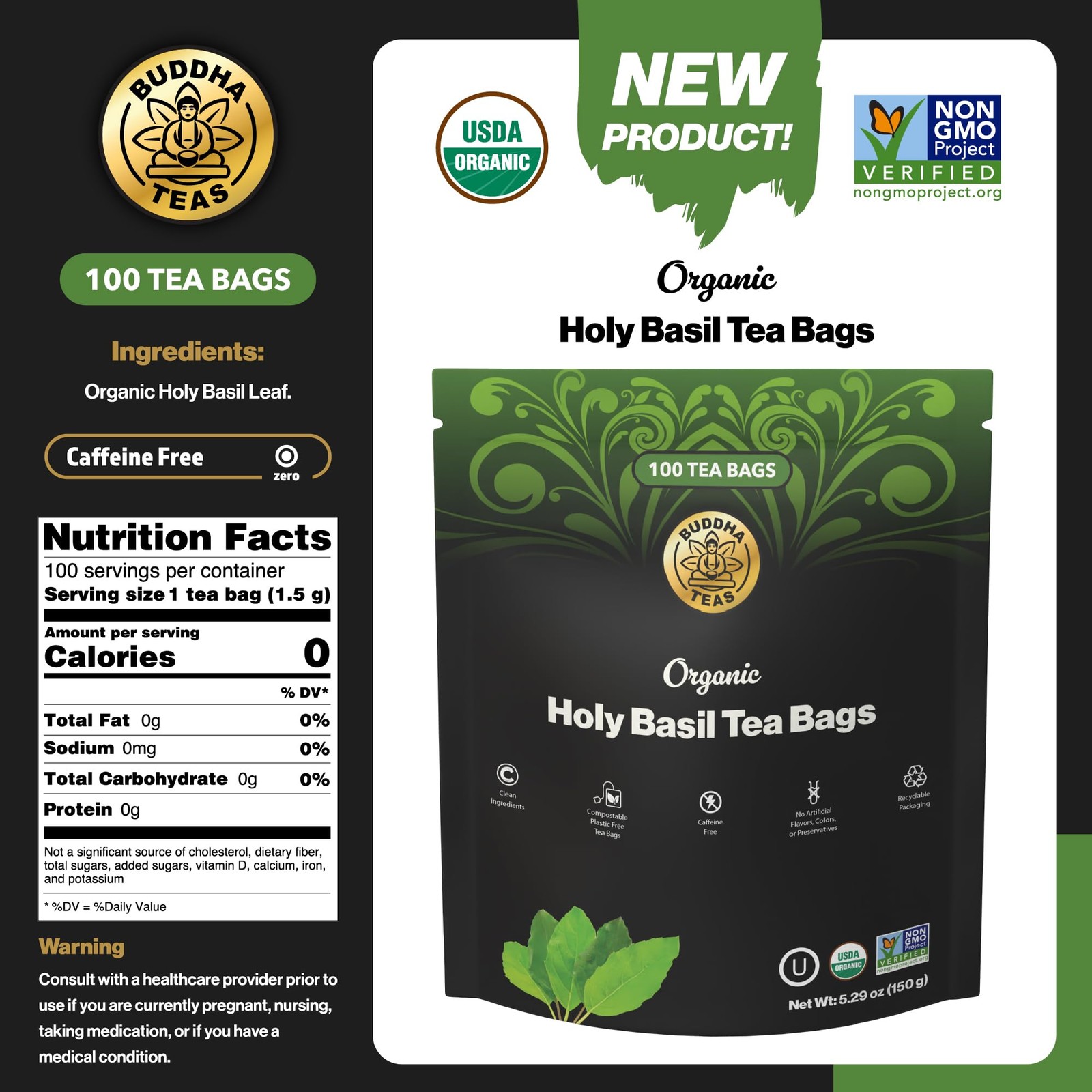 – Organic Holy Basil Tea Bags – For & Wellbeing – Ayurvedic Tulsi – With Anti…