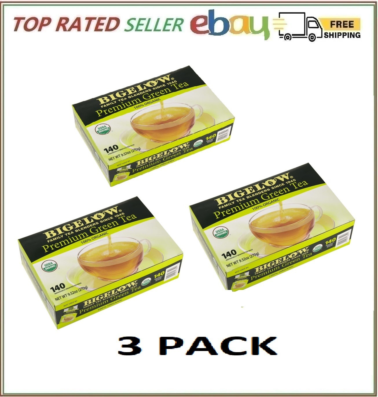 3 Pack – Bigelow Premium Organic Green Tea (140 Ct.)