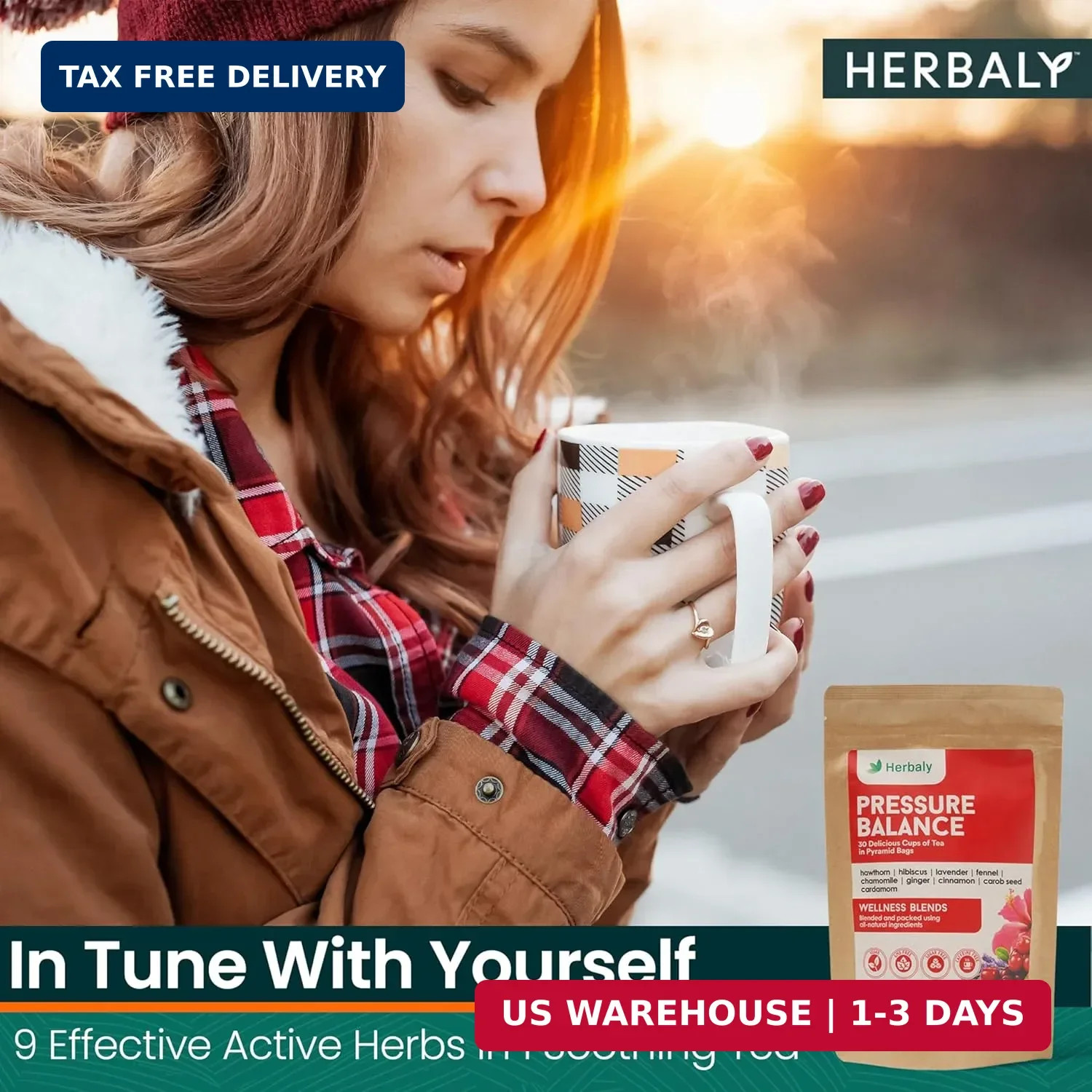 Herbaly Heart Functional Tea,9 Superherbs,Organic,Sugar Free,Caffeine-Free,1Pack