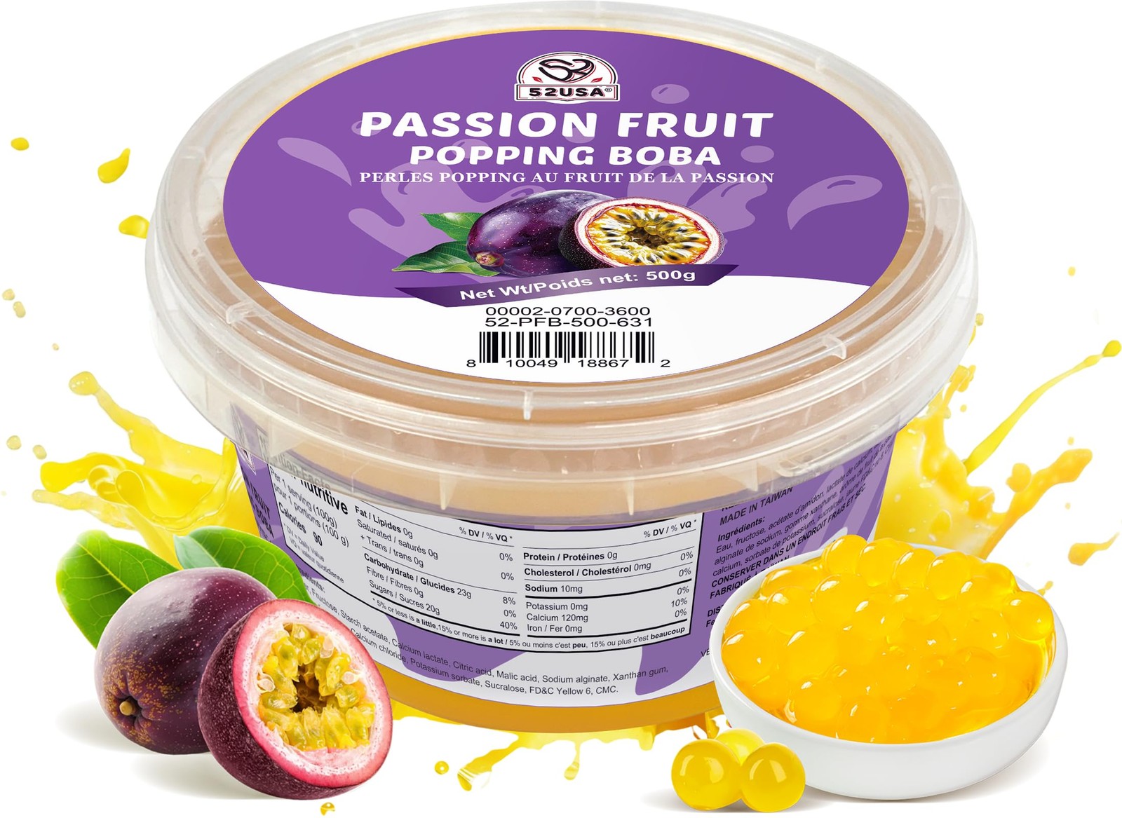 52USA Passion Fruit Popping Boba 500g, Popping Pearls for Bubble Tea, Beverag…