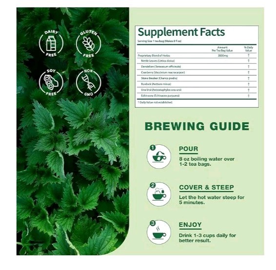 EnrychLeafo Nettle Leaves Tea, 50 Teabags, Healthy Blend for Urinary Health. B6