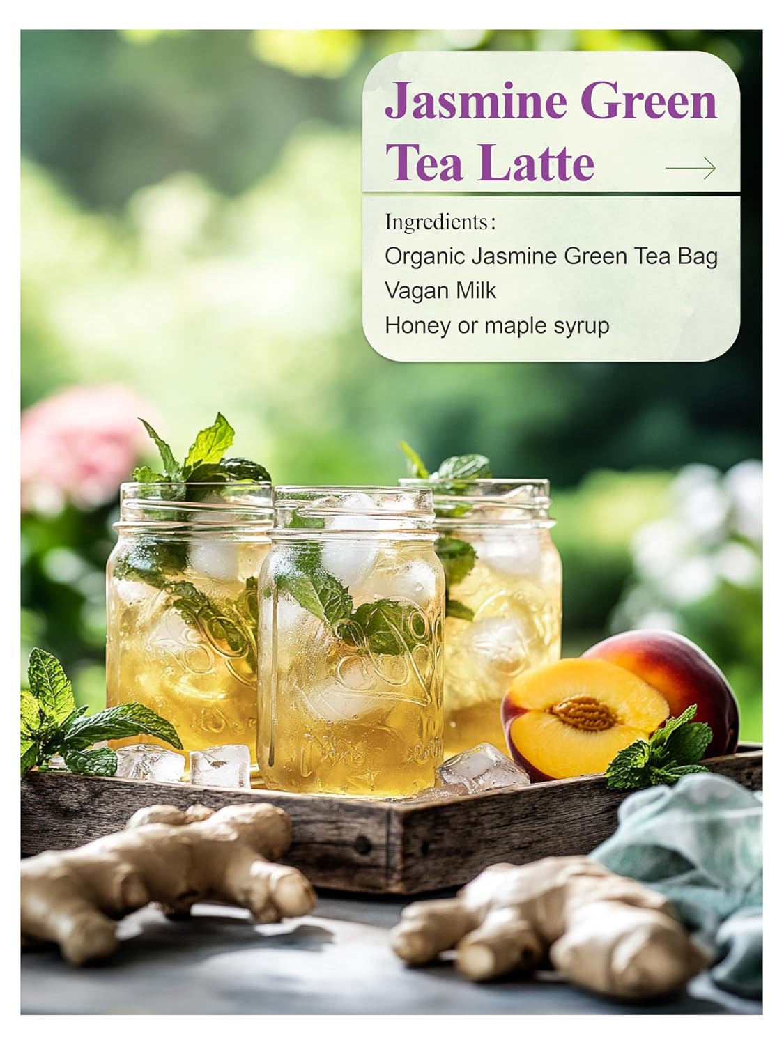 Organic Jasmine Green Tea Bags, Organic Green Tea with Jasmine Flowers, Refreshi