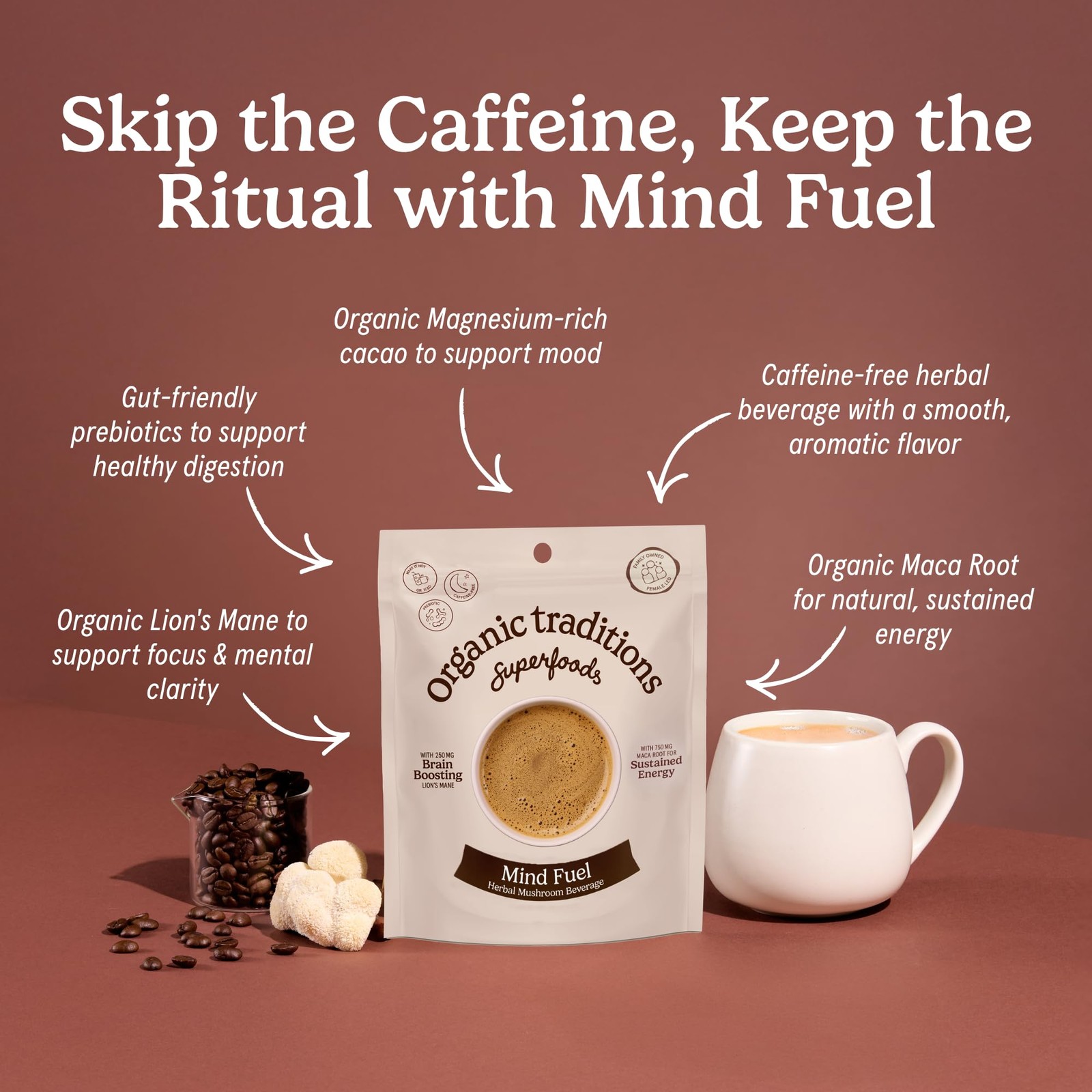 Mind Fuel Instant Mushroom Coffee Alternative, Caffeine Free Lion’s Mane and …