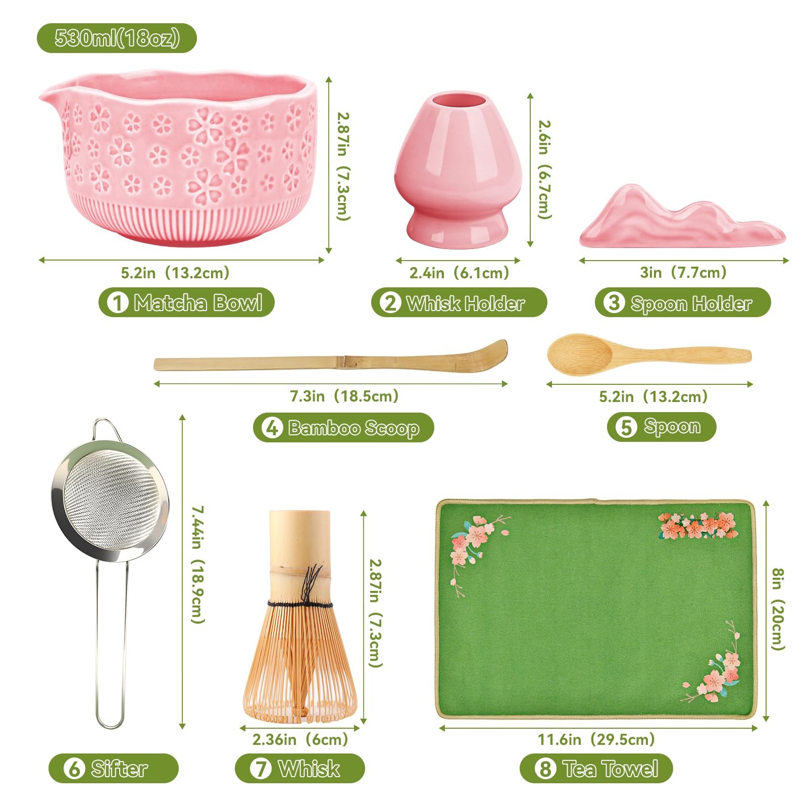 7 PCS Matcha Whisk Making Kit Bowl Scoop Sifter Tea Towel Holder Set